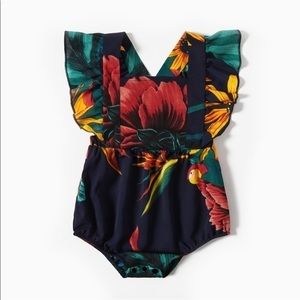 Baby Girl Dark Blue Floral Print Sleeveless Romper Size 3-6 Months